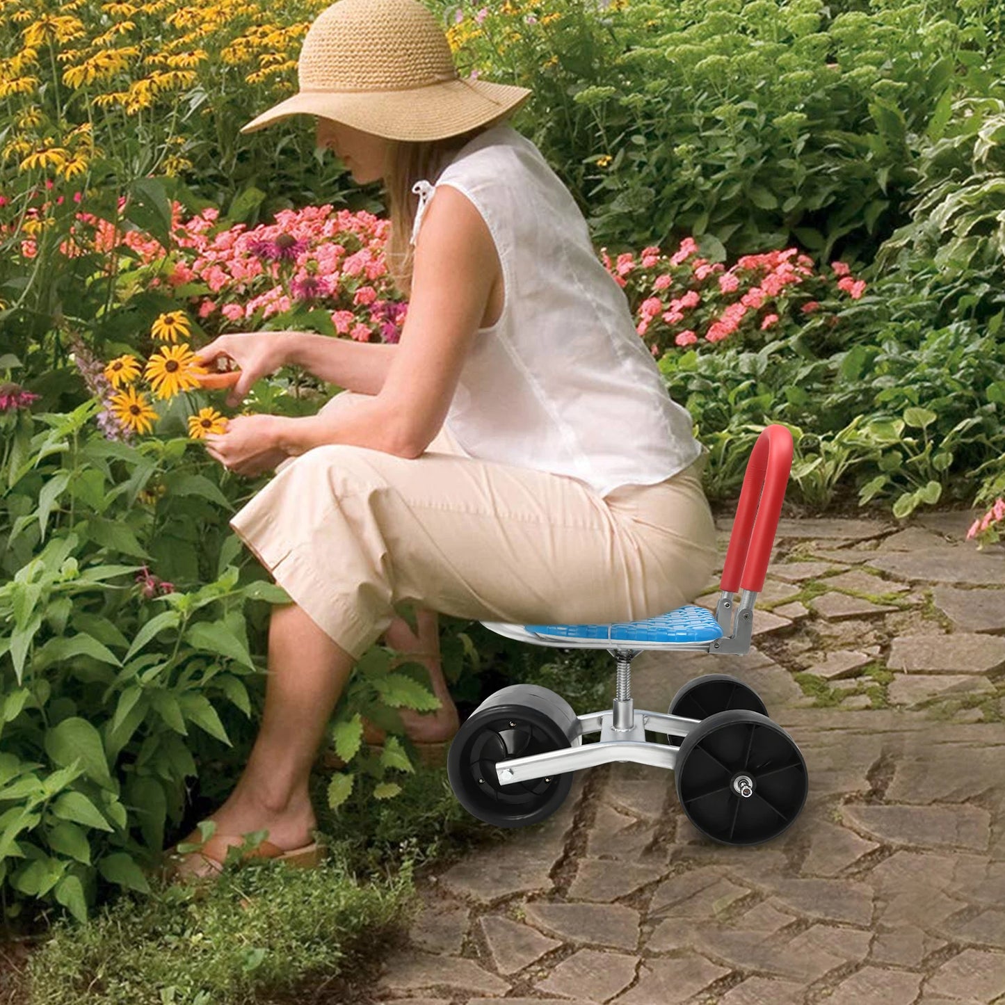 Patio Wagon Scooter for Planting, Adjustable Height