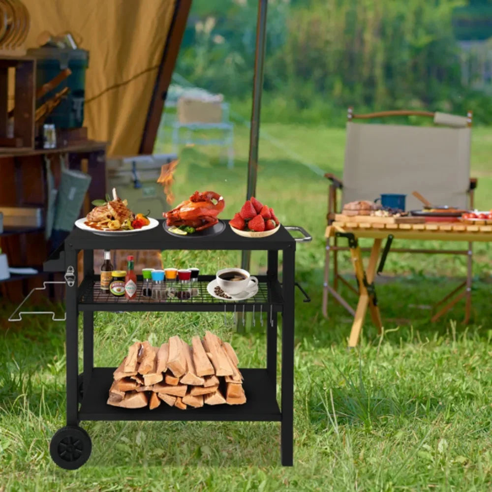 Outdoor Grill Cart, Three-Shelf Grill Table