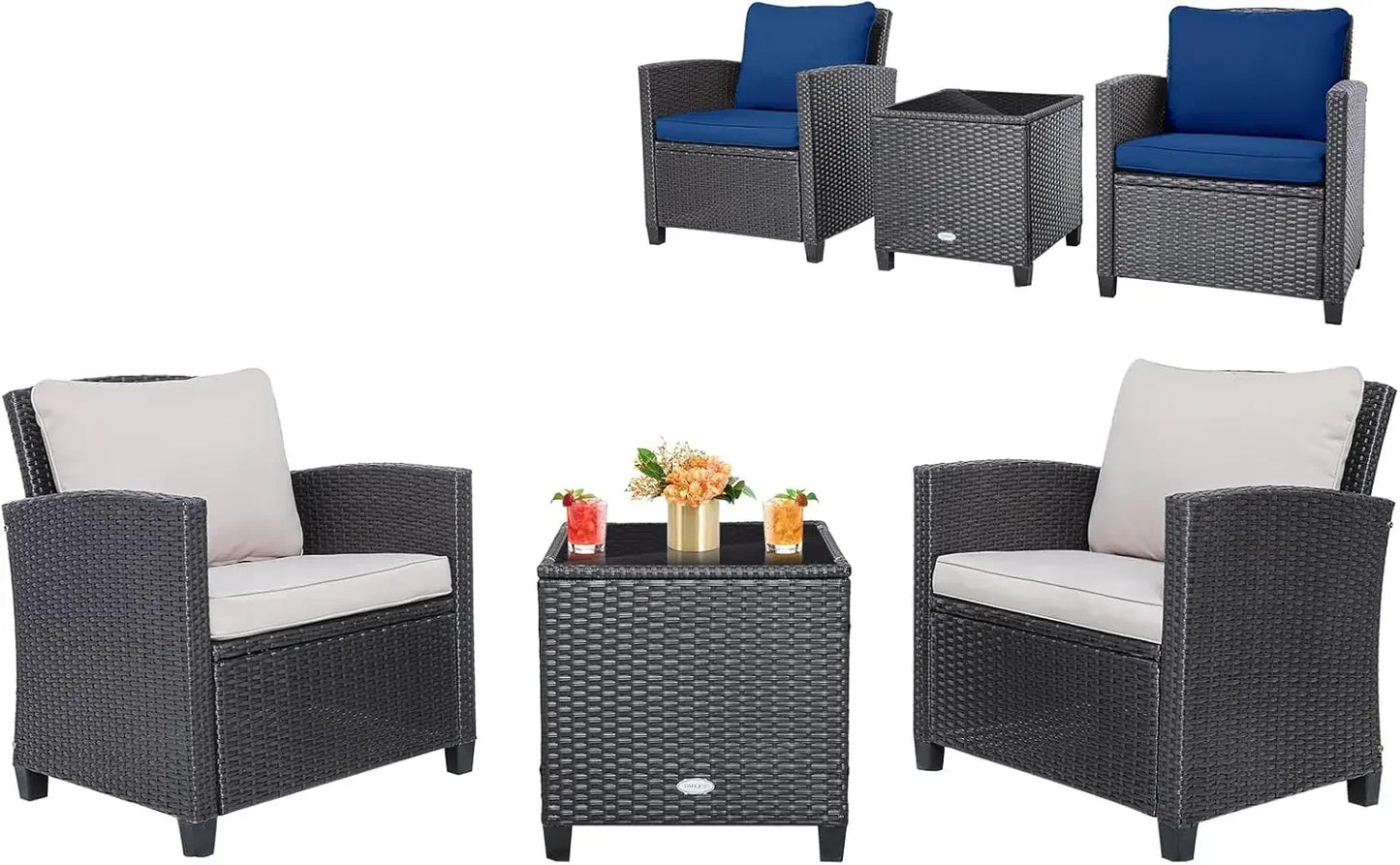 Rattan Wicker Outdoor Sofa Set w/Washable Cushion