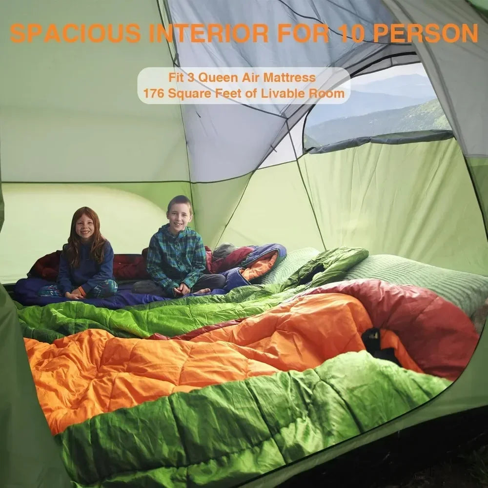 10 Person Tent with Rain Flies (18 ft x 9.8 ft x 78 in)