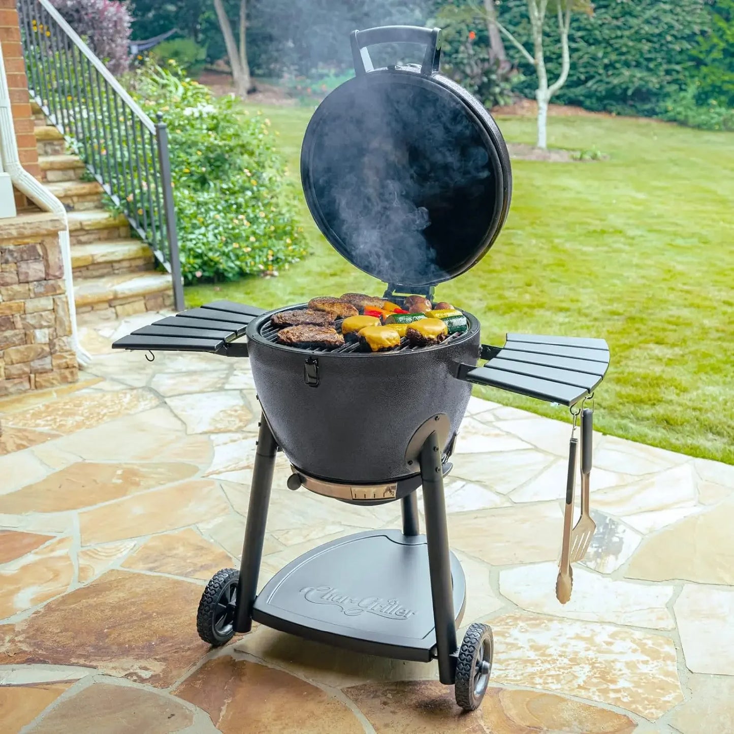 Charcoal Grill and Smoker w/Cast Iron Grates