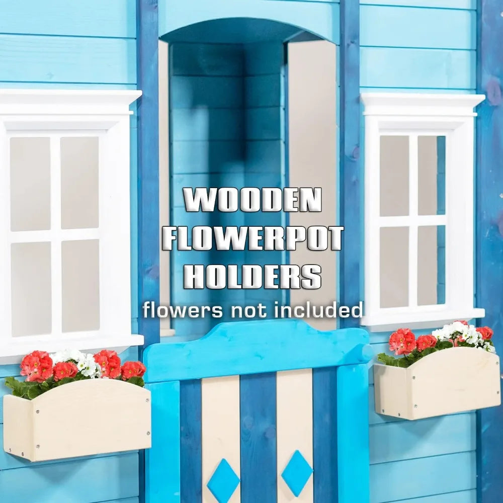 Wooden Backyard Playhouse w/Flower Boxes