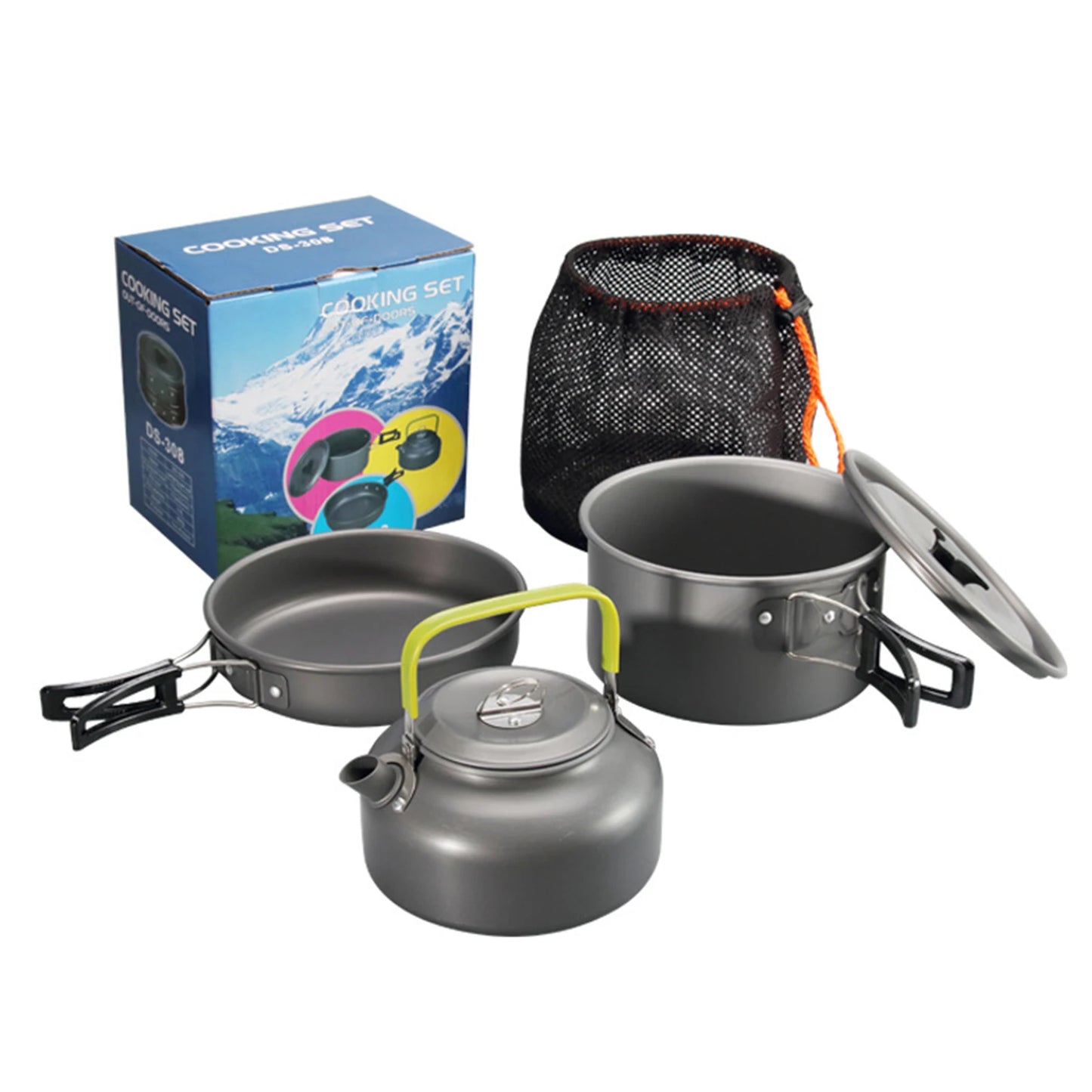 Camping Cookware Kit, 2-3 Person Camping Cookware Set Non Stick Pot and Pans Lightweight Portable Outdoor Cookware