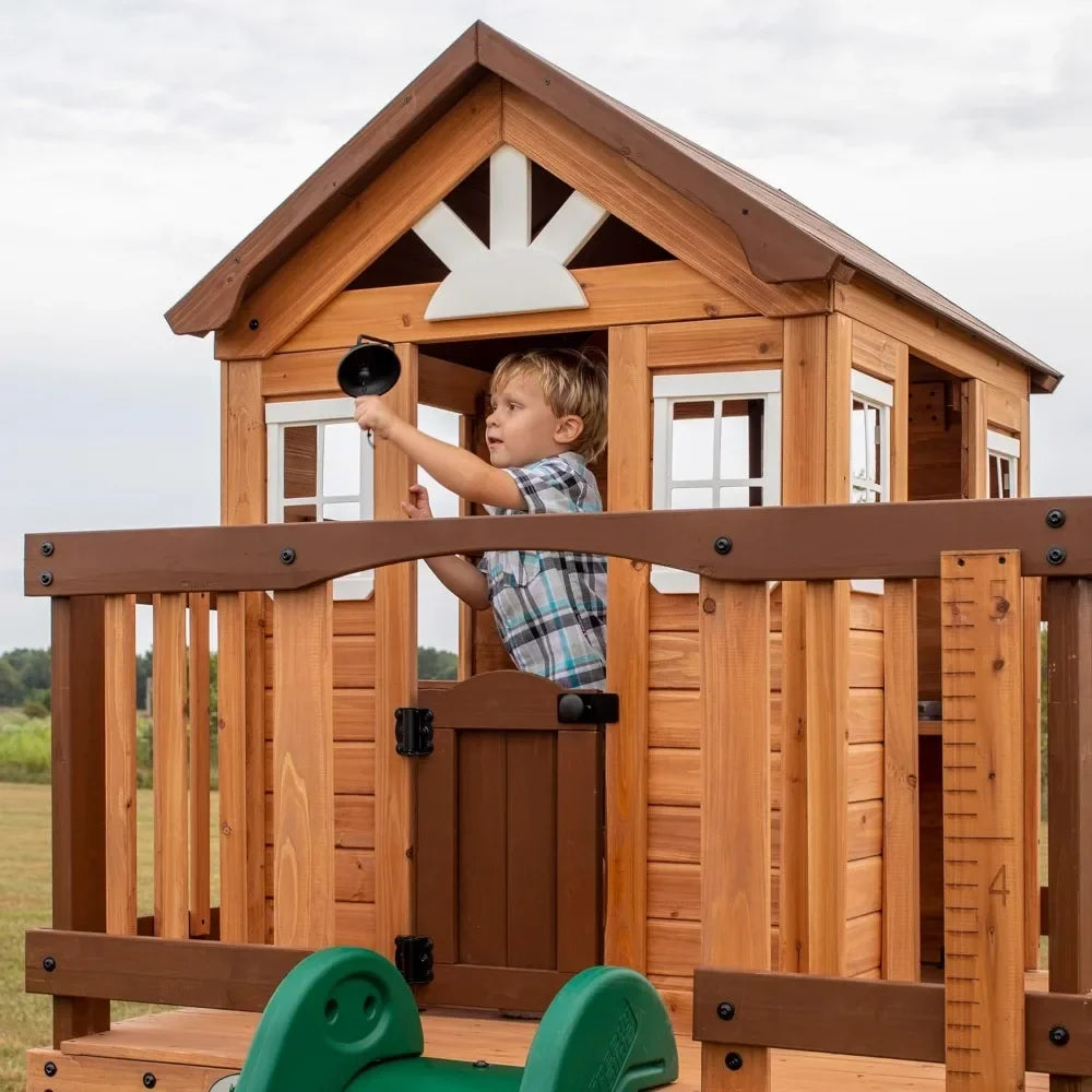 Elevated Cedar Playhouse, 6 Ft Wave Slide