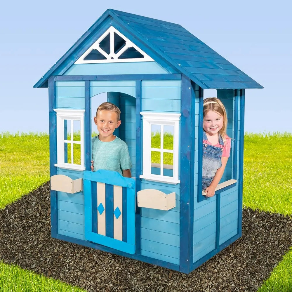 Wooden Backyard Playhouse w/Flower Boxes