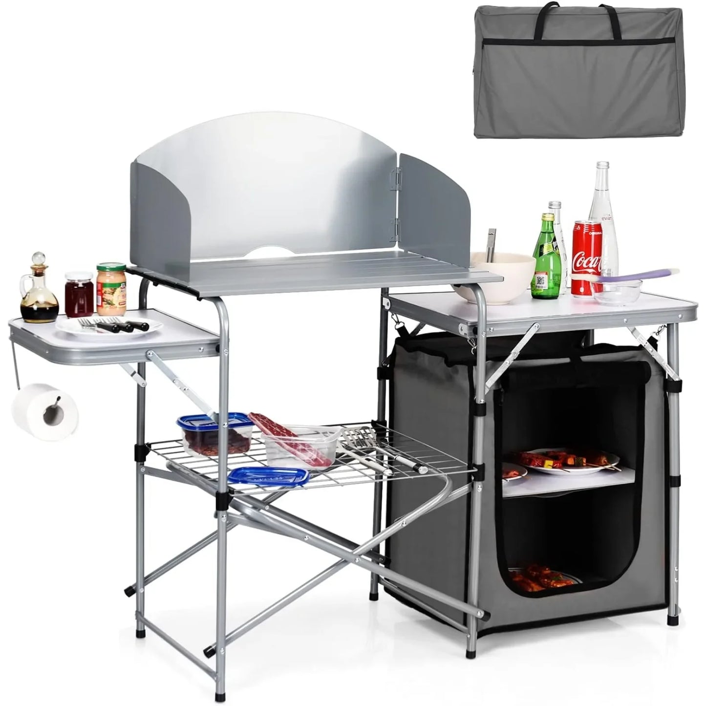 Folding Grill Table with 26'' Tabletop & Detachable Windscreen