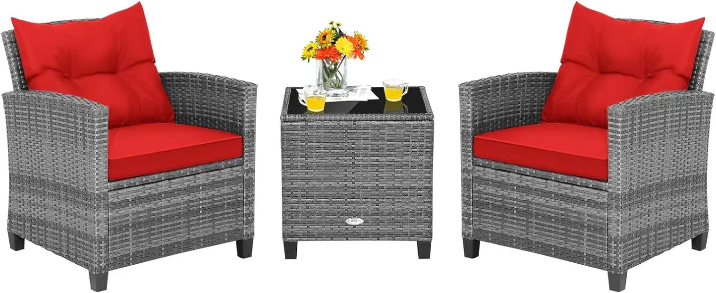 Rattan Wicker Outdoor Sofa Set w/Washable Cushion