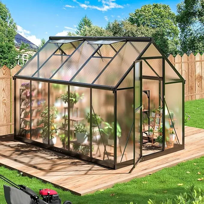 8x14 FT Greenhouse for Outdoors, Quick-fit Structure Greenhouse with Window for Ventilation, Aluminum Greenhouse for Garden