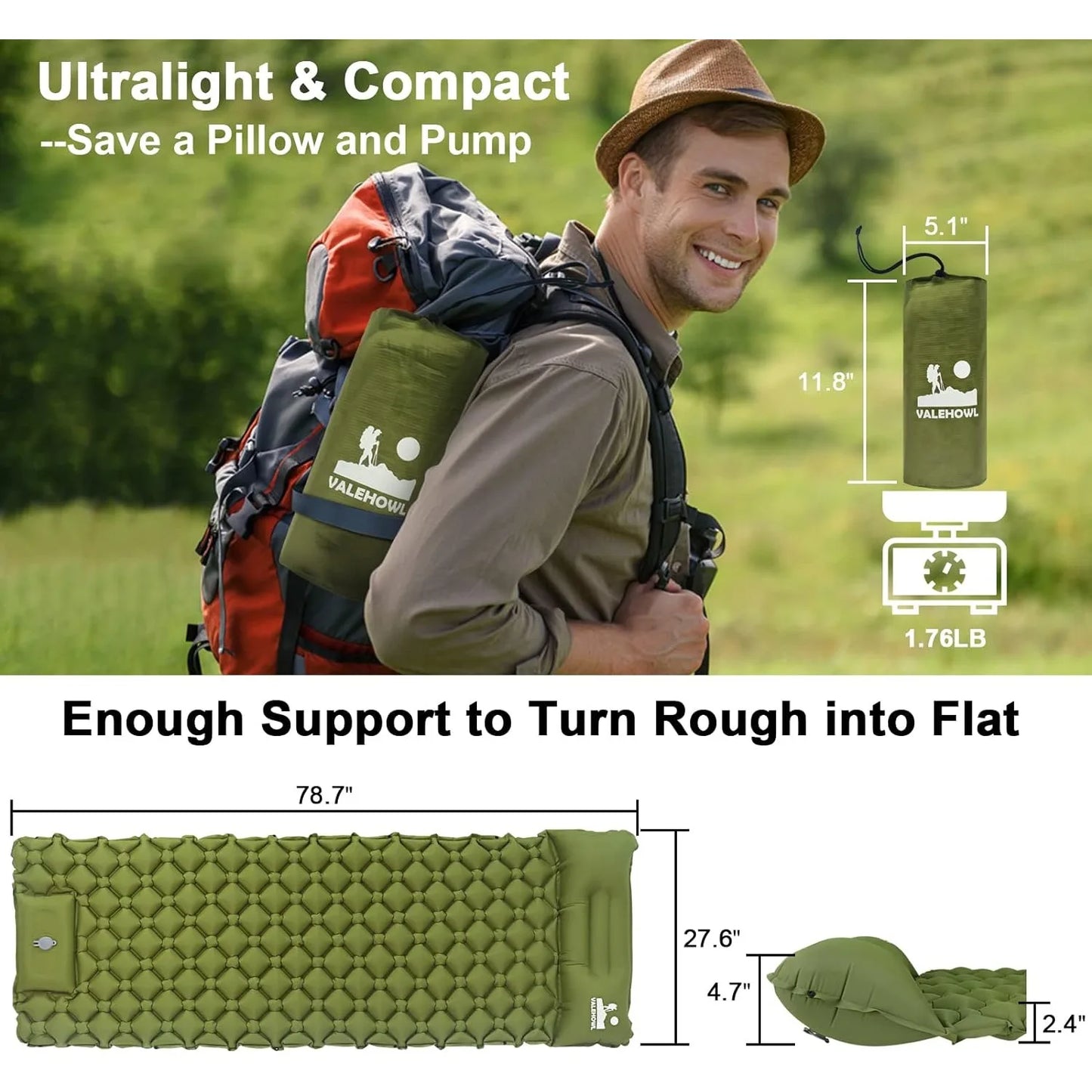 Sleeping Pad for Camping, 79" x 27"