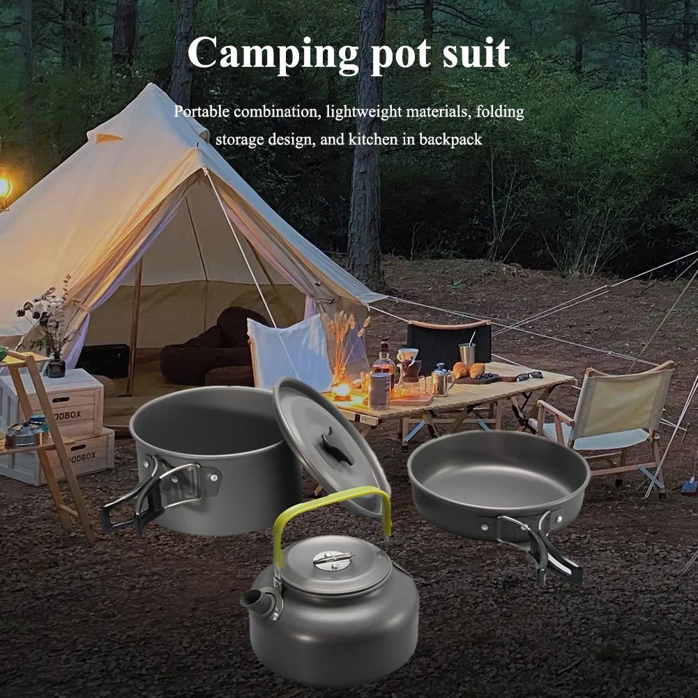 Camping Cookware Kit, 2-3 Person Camping Cookware Set Non Stick Pot and Pans Lightweight Portable Outdoor Cookware