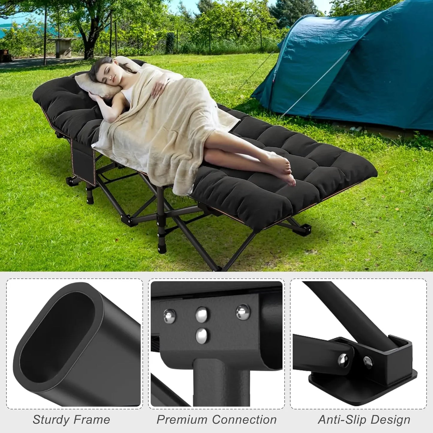 Oversized XXL Folding Camping Cot W/Mat