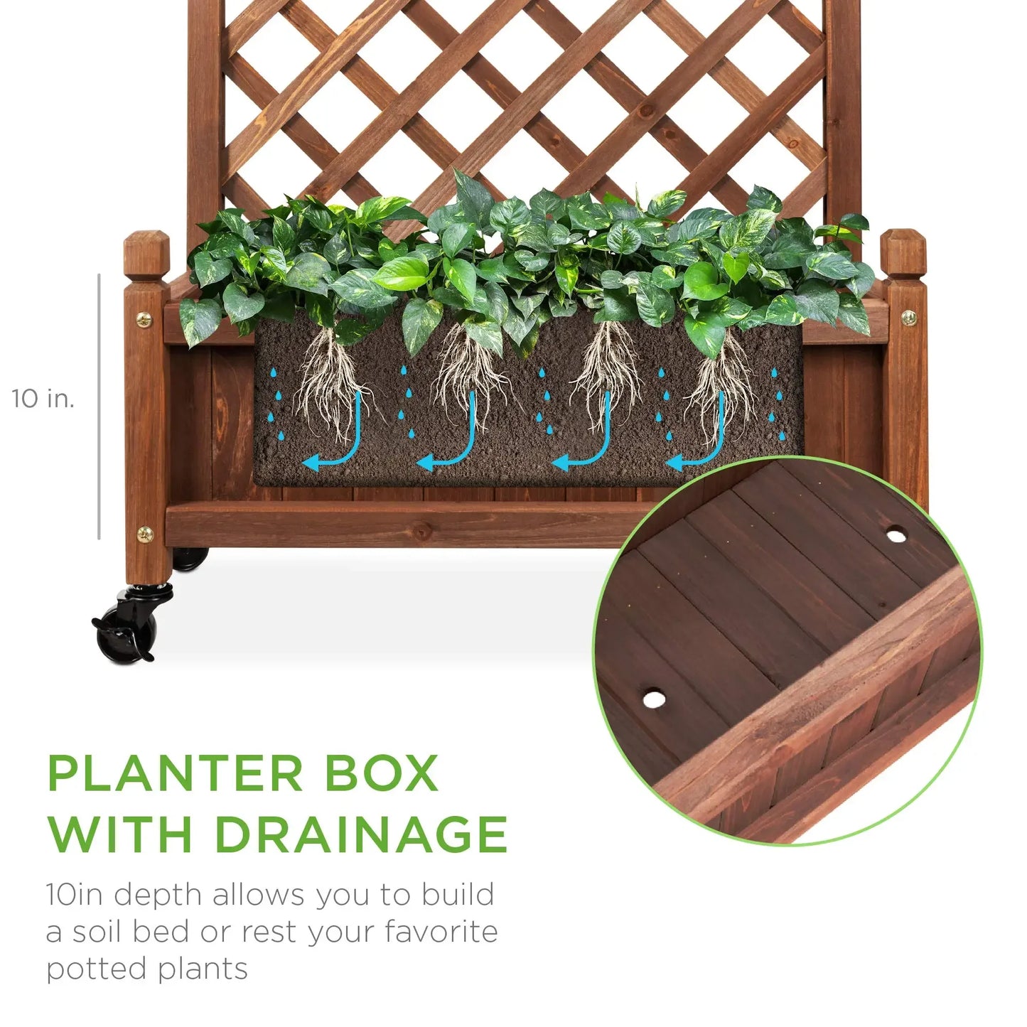 Set of 2 48in Wood Planter Box & Diamond Lattice Trellis