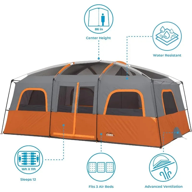 12 Person Multi Room Tent w/Storage Pockets