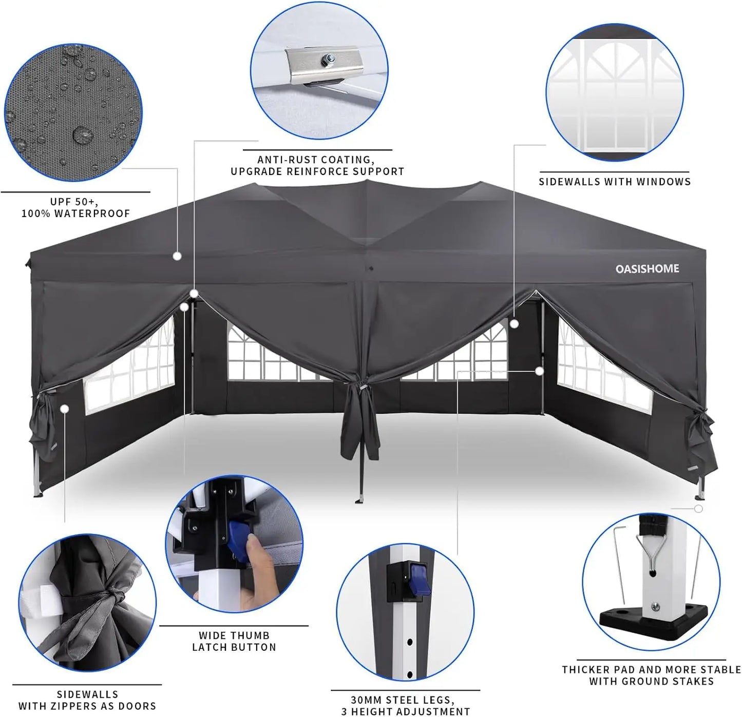 Canopy Tent 10'x20', with 6 Removable Sidewalls,