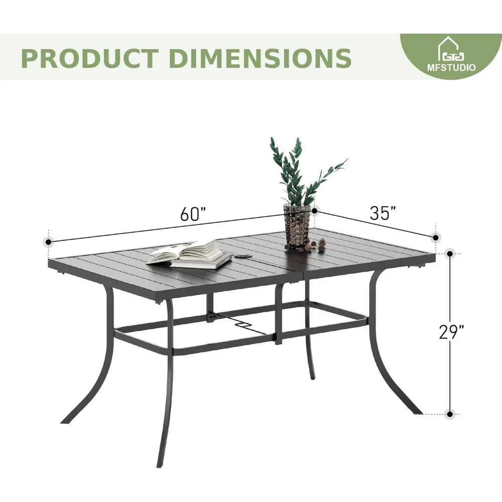 6-Person Outdoor Metal Steel Slat Dining Table