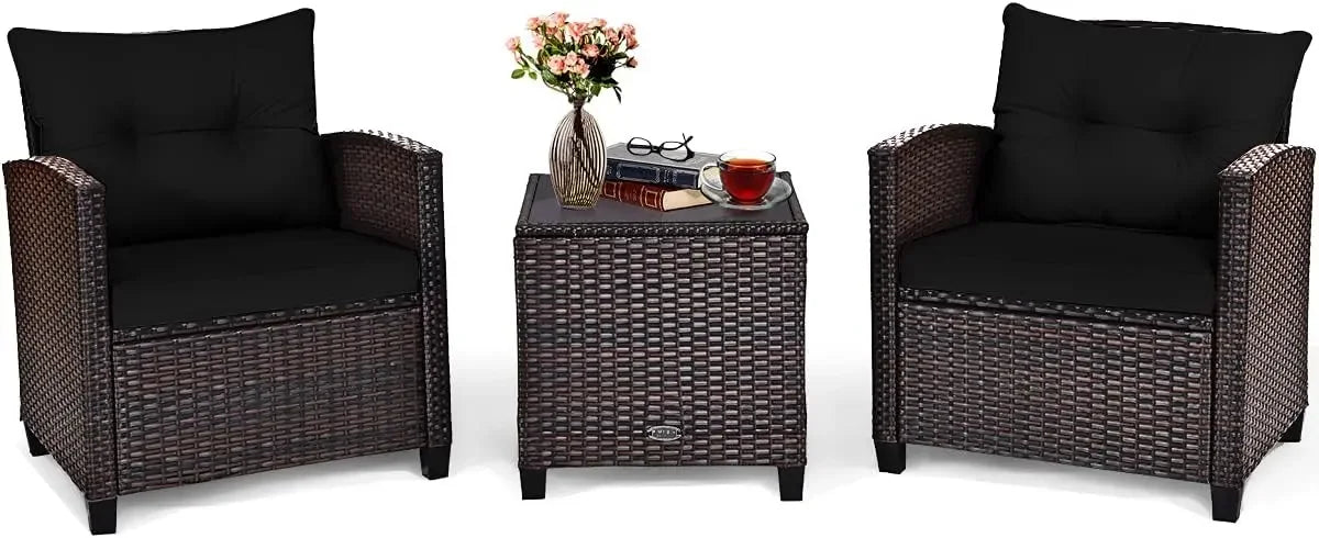 Rattan Wicker Outdoor Sofa Set w/Washable Cushion