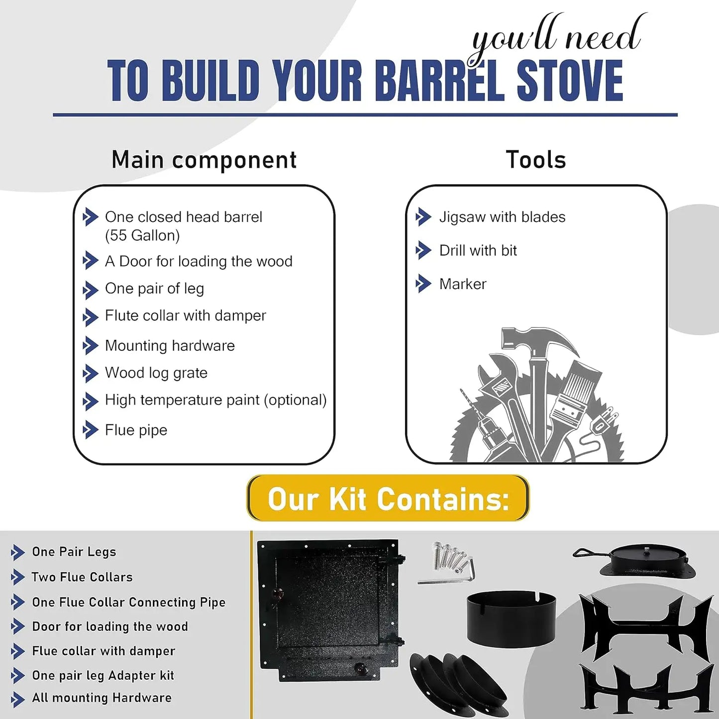 Double Barrel Woodstove Kit – For 30 to 55 Gallon Drums