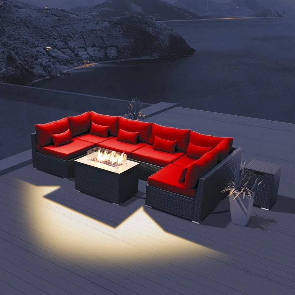 Patio Sectional Sofa with Gas Fire Pit Table