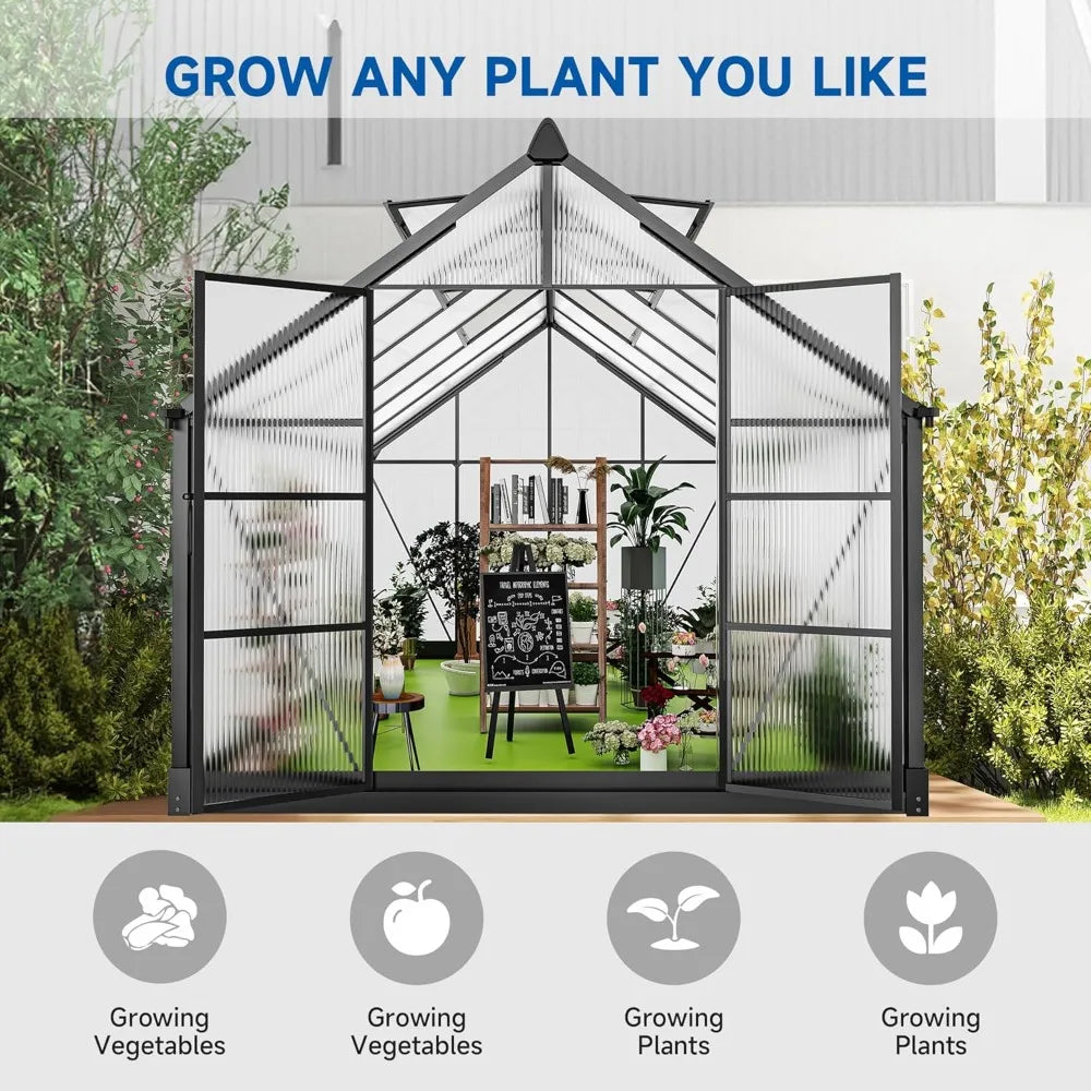 Aluminum Polycarbonate Greenhouse w/Ventilation & Rain Gutte