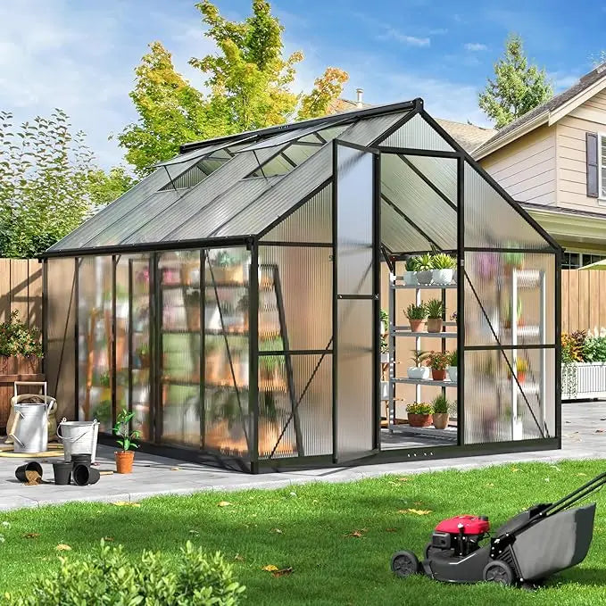 8x14 FT Greenhouse for Outdoors, Quick-fit Structure Greenhouse with Window for Ventilation, Aluminum Greenhouse for Garden