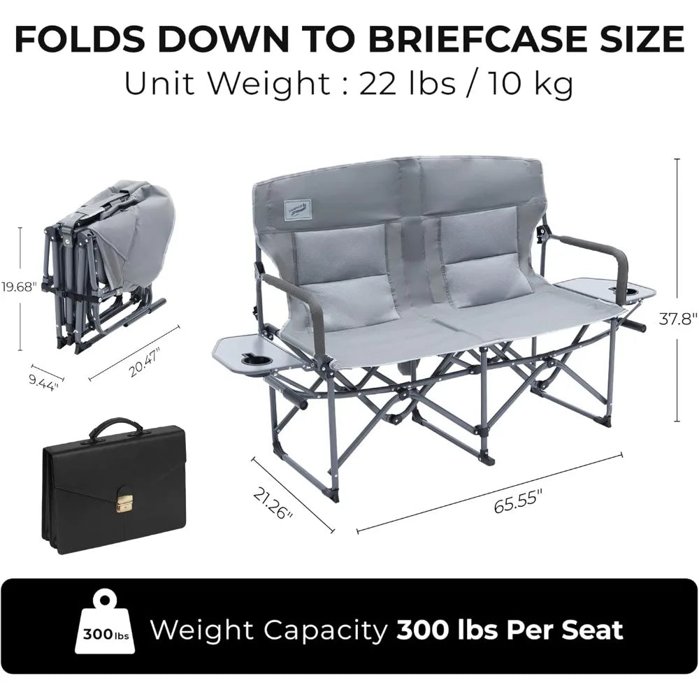 Oversized Double Portable Folding Director’s Loveseat Chair