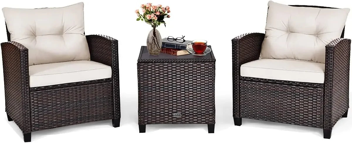 Rattan Wicker Outdoor Sofa Set w/Washable Cushion