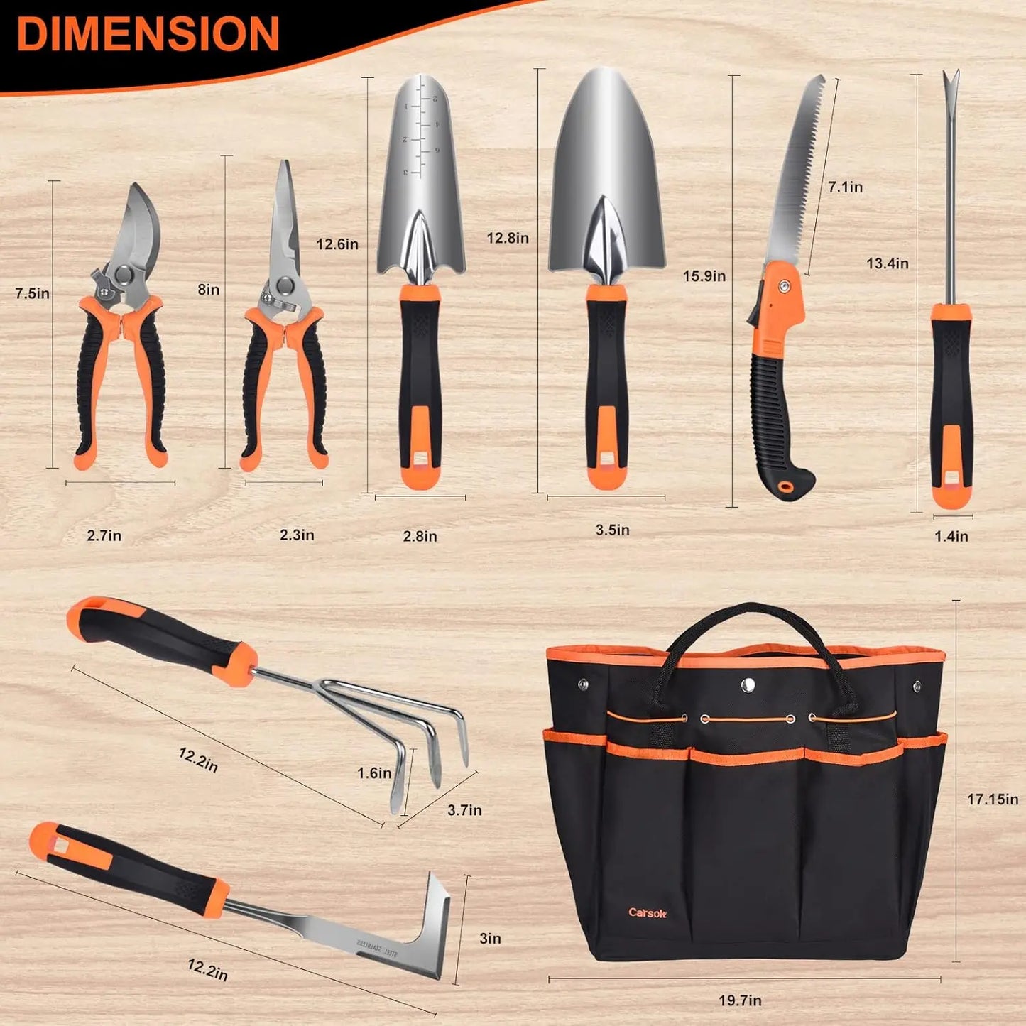 10pcs Stainless Steel Heavy Duty Gardening Tools Set