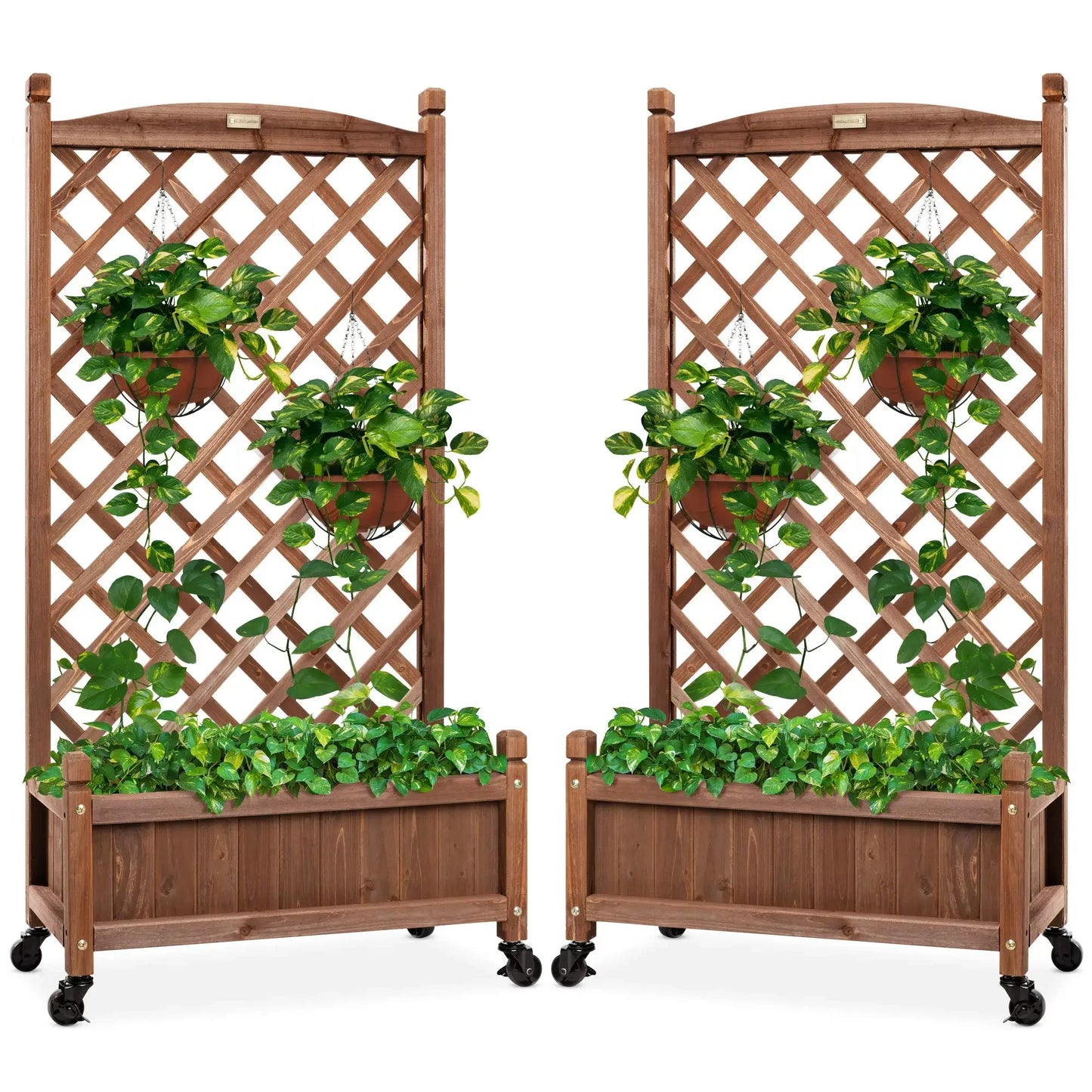 Set of 2 48in Wood Planter Box & Diamond Lattice Trellis