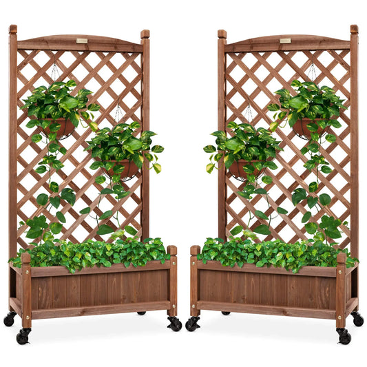 Set of 2 48in Wood Planter Box & Diamond Lattice Trellis