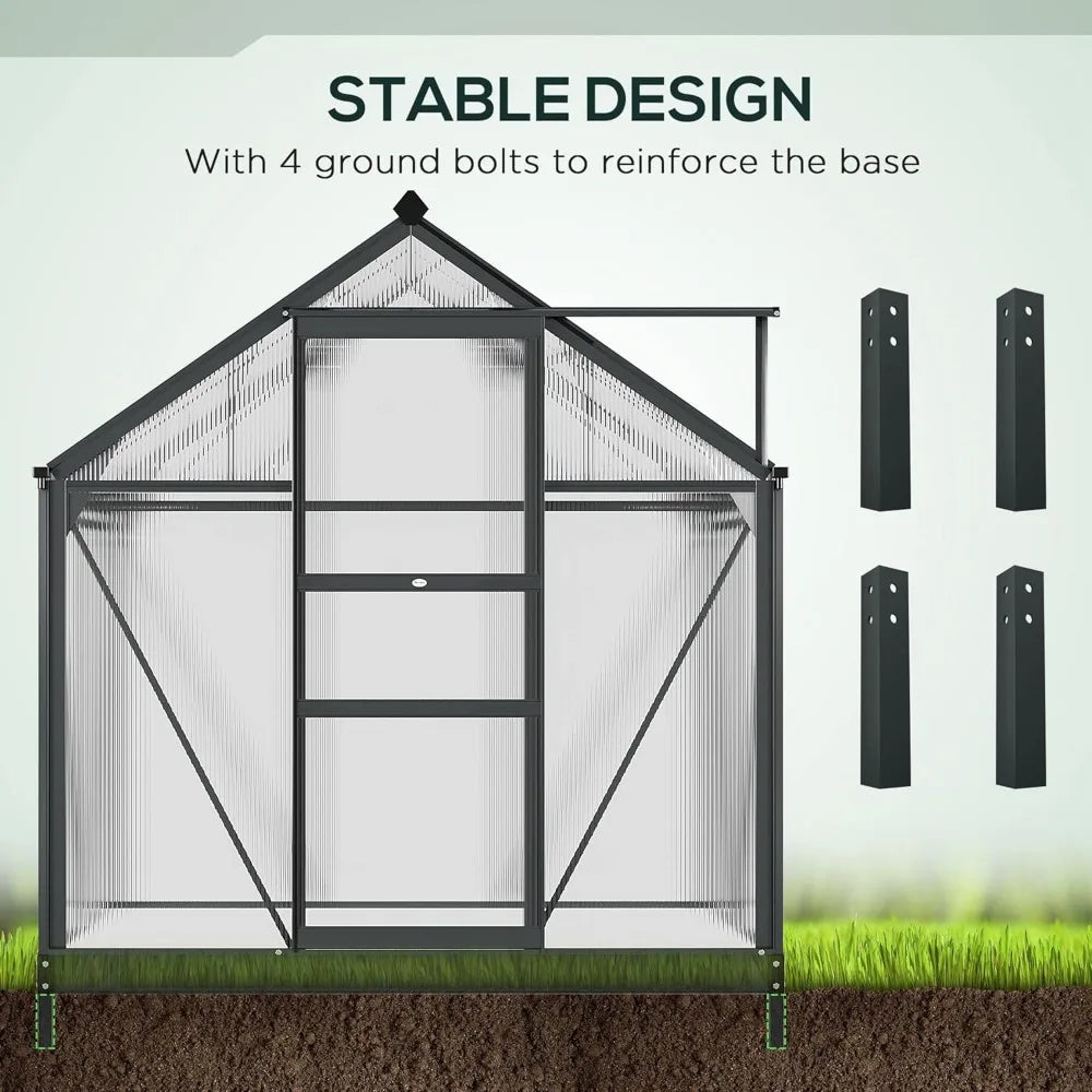 6' x 4'Polycarbonate Greenhouse w/Rain Gutter and Roof Vent