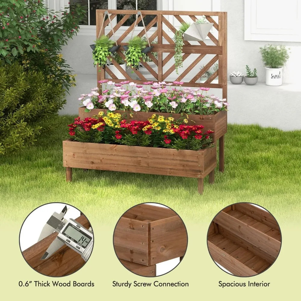 Raised Garden Bed with Trellis, 2-Tier Planter Box