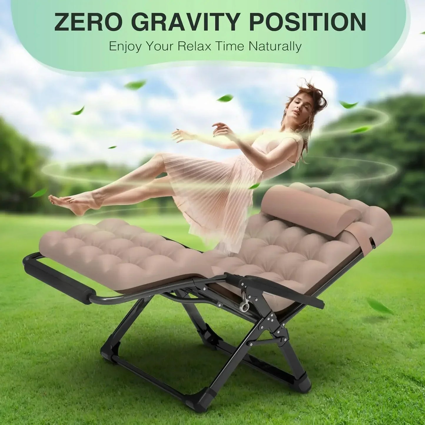 Oversized Zero Gravity Chair,33In XXL Lounge Chair w/Removable Cushion&Headrest, Reclining Camping Chair w/Upgraded Lock