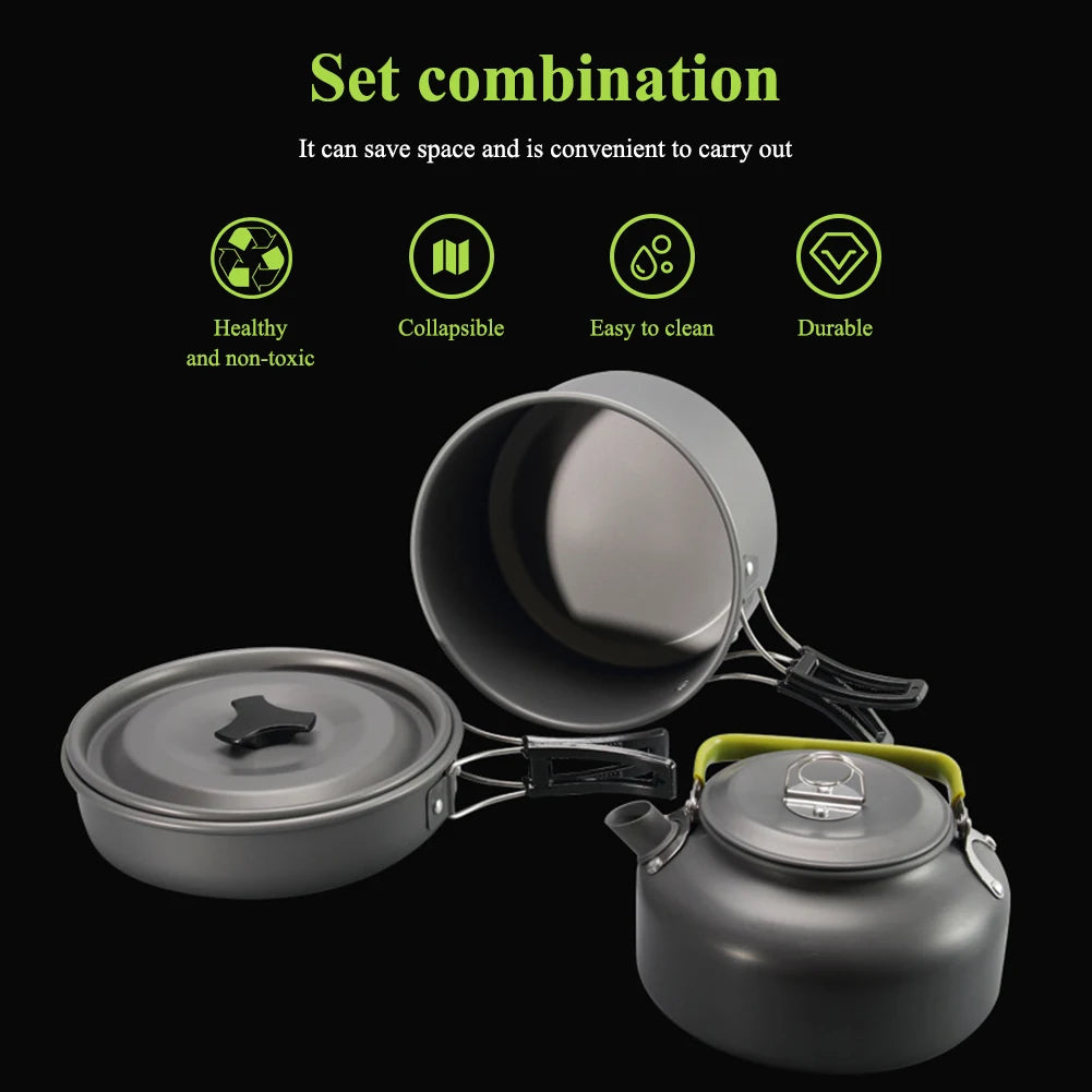 Camping Cookware Kit, 2-3 Person Camping Cookware Set Non Stick Pot and Pans Lightweight Portable Outdoor Cookware