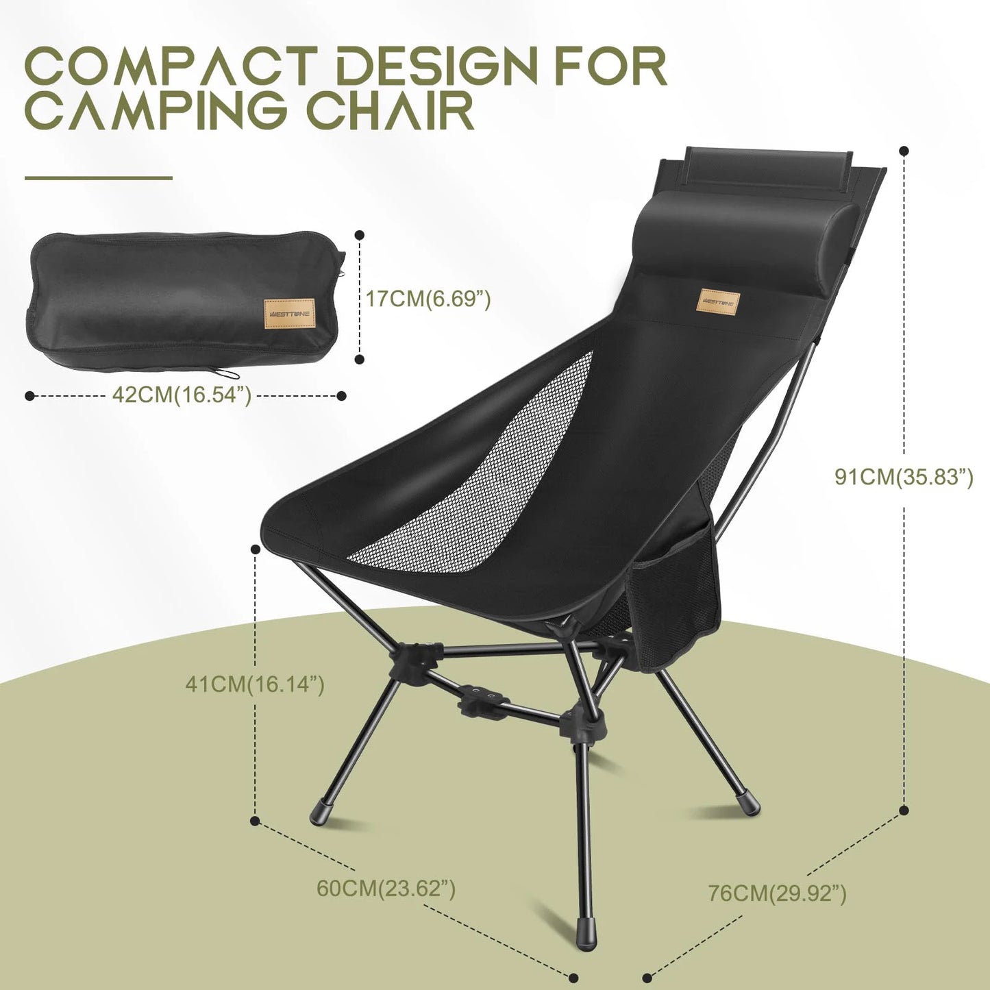 Outdoor Folding Chairs with Headrest and Storage Bag