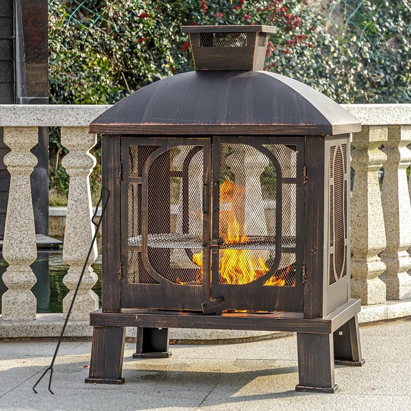 45" H×31''W Metal Fire Pit , Wood Burning with Grill