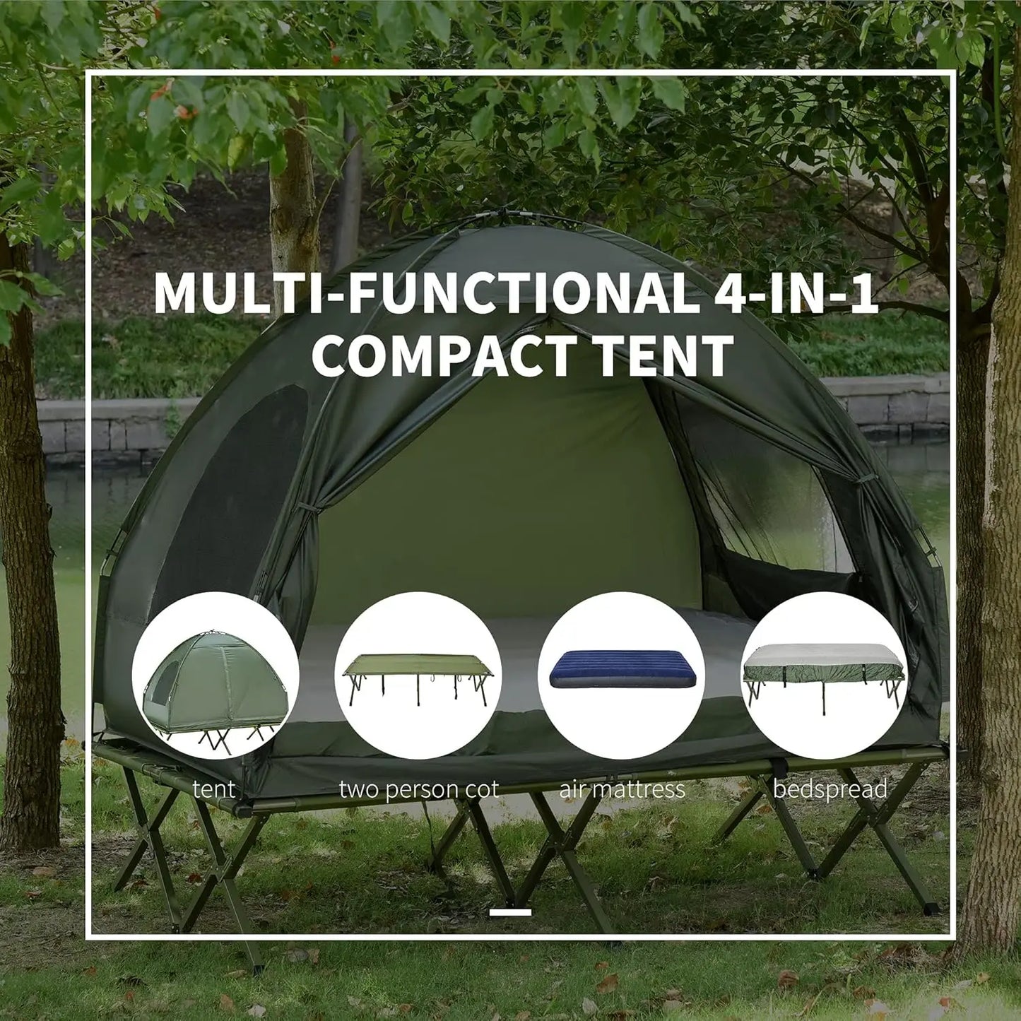 2 Person Foldable Camping Cot with Tent,