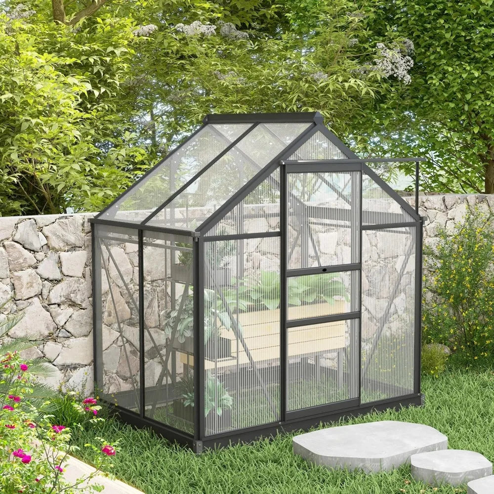 6' x 4'Polycarbonate Greenhouse w/Rain Gutter and Roof Vent