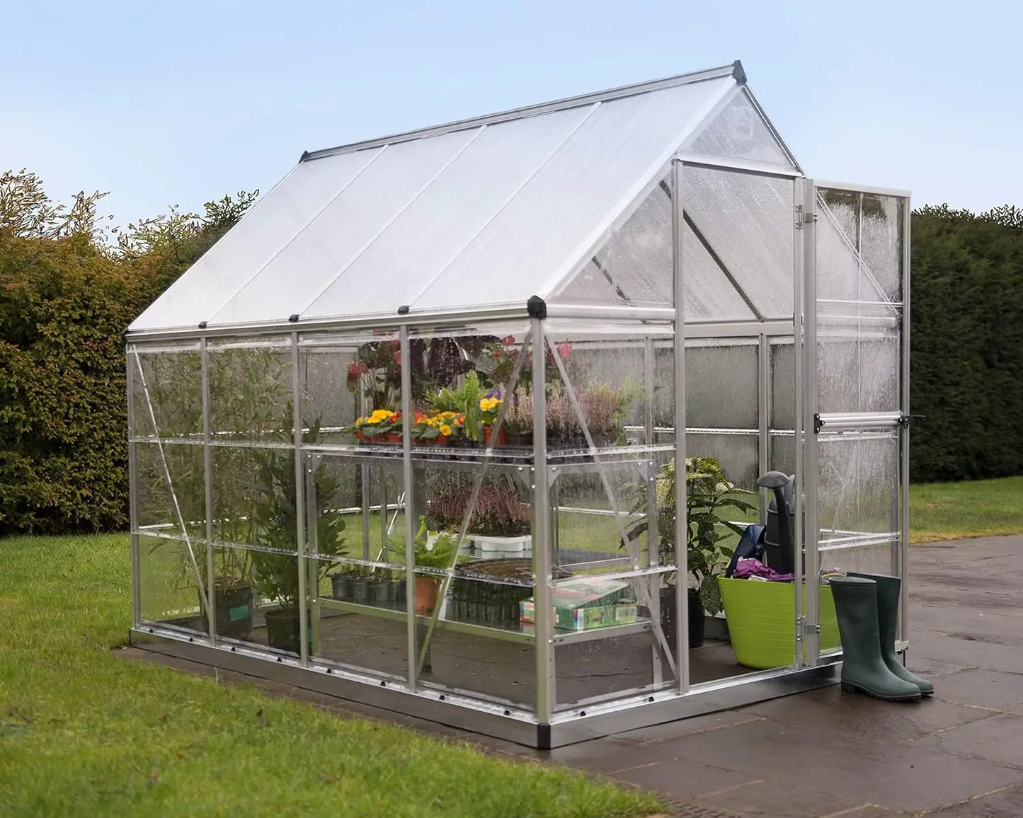 6' X 8' Greenhouse Silver with Plant Hangers