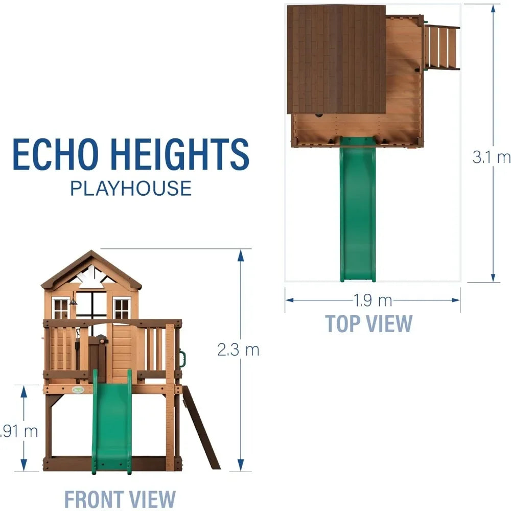 Elevated Cedar Playhouse, 6 Ft Wave Slide