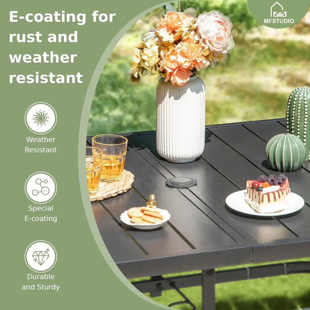 6-Person Outdoor Metal Steel Slat Dining Table