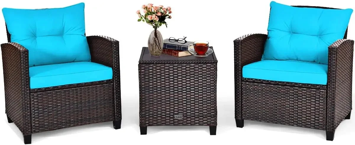 Rattan Wicker Outdoor Sofa Set w/Washable Cushion