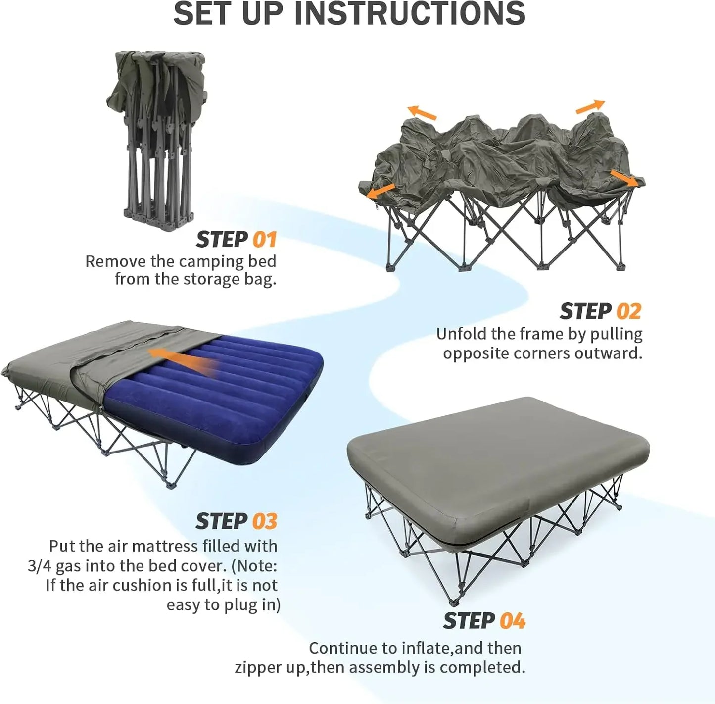 Folding Camping Bed with Inflatable Air Mattress