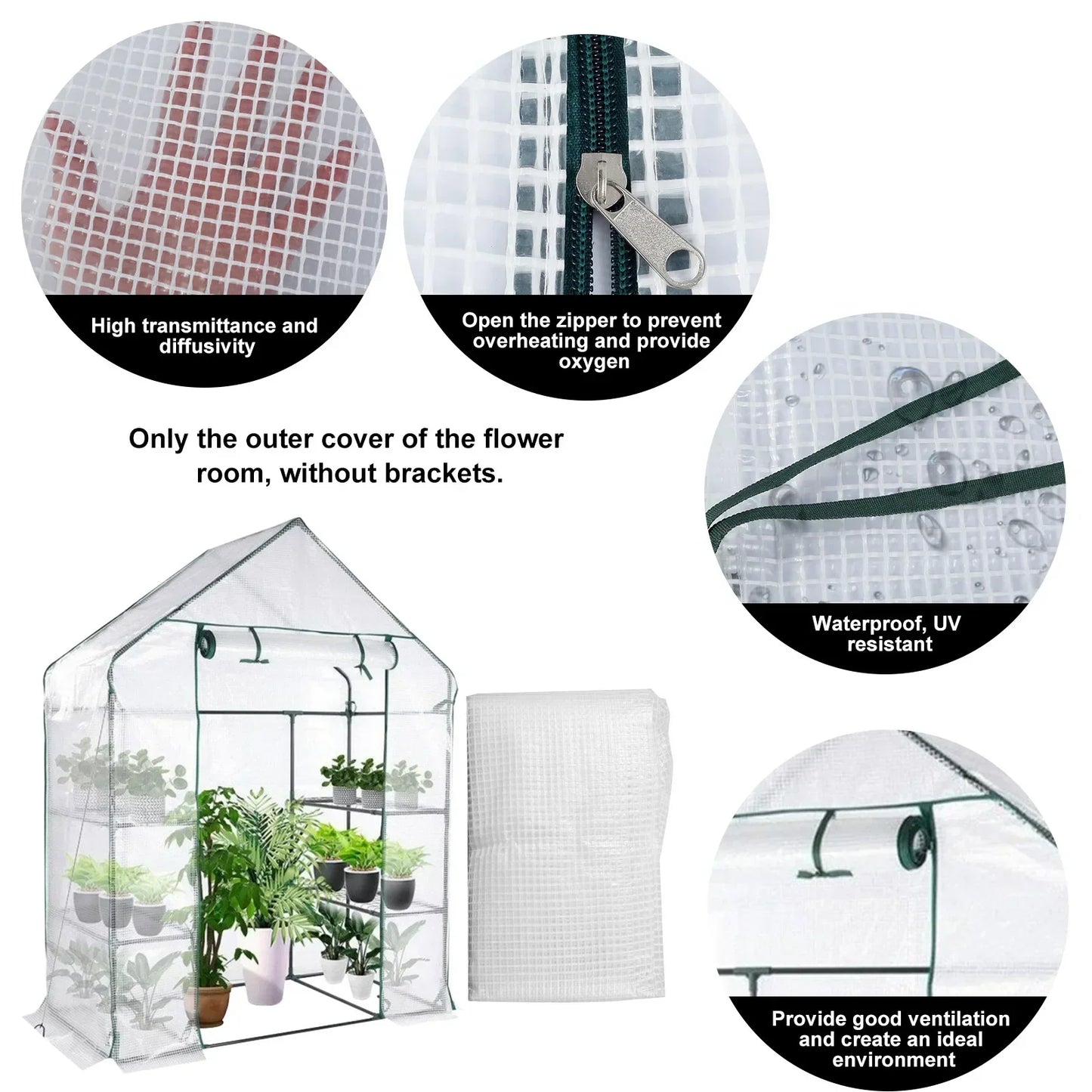 Greenhouse Replacement Cover w/Roll-up Zipper Door Without Bracket