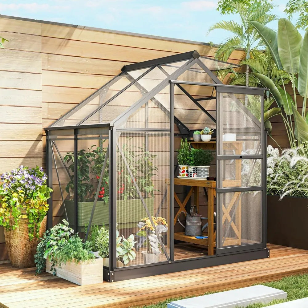 6' x 4'Polycarbonate Greenhouse w/Rain Gutter and Roof Vent