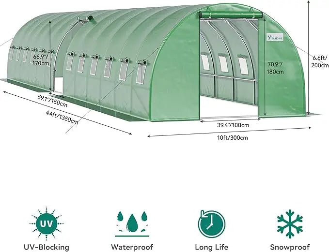 44x10x7ft Greenhouse Extra Large Heavy Duty 4 Zipper Doors