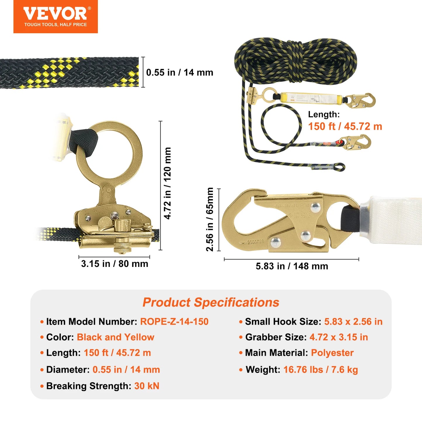 Vertical Lifeline 150ft Outdoor Climbing Rope