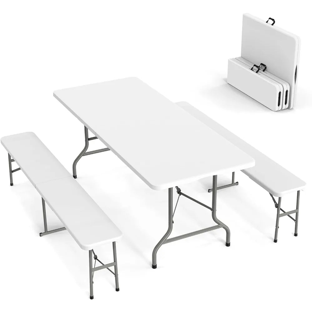 Picnic Table Set with 2 Benches ,3-Piece Folding Furniture