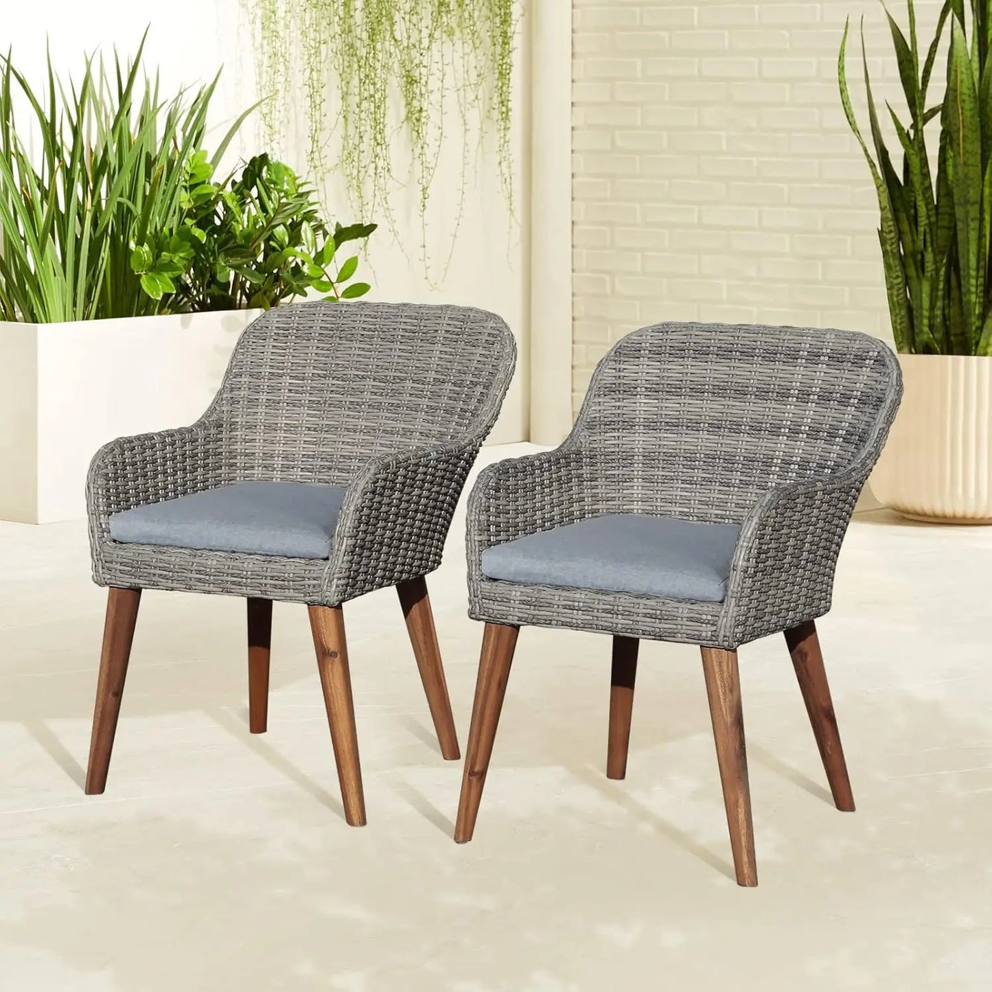 Outdoor Rattan Chairs with Seat Cushions Set of 2