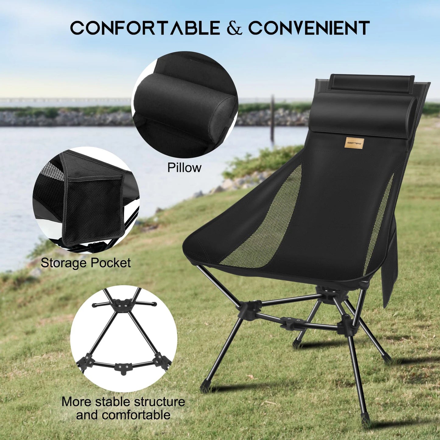 Outdoor Folding Chairs with Headrest and Storage Bag