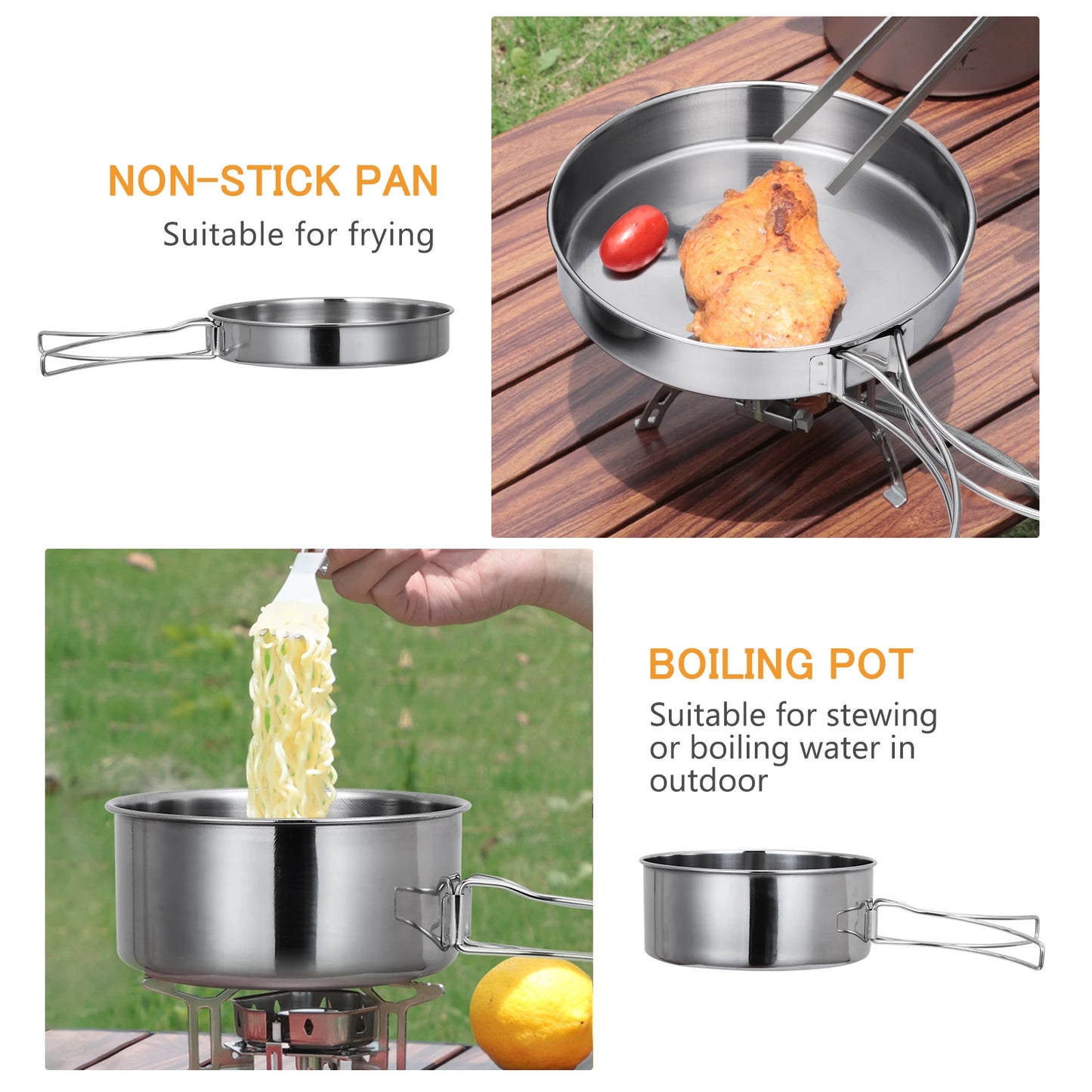 Outdoor Stainless-Steel Camping Cookware Set